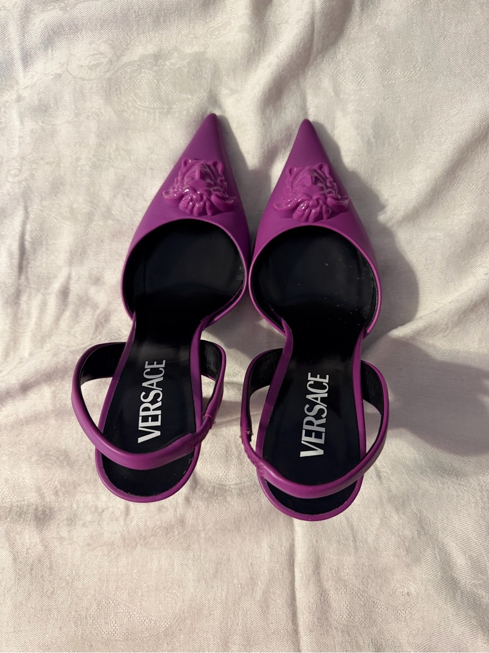 Versace Purple Medusa Pointed Slingback Heels ( No Box)